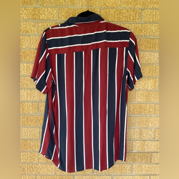 Topman Navy, Maroon, and White Striped Viscose Shirt - Men’s Medium - Picture 7 of 10